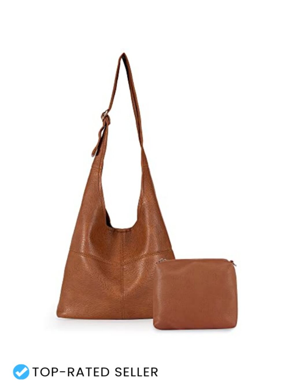 Vegan Leather Slouchy Hobo Shoulder Bag with Zip Wristlet Purse Set